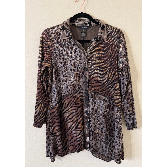 Ali Miles Tops - Ali Miles Womens Animal Print Burnout Velvet Button Front Tunic Top Brown Small